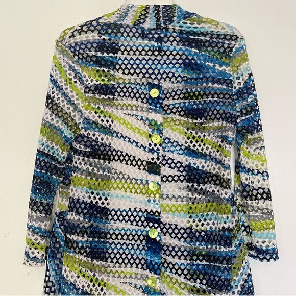 Frank Lyman Lagenlook Crochet Drape Open Cardigan Artsy Perforated Green Blue 12 - Picture 7 of 11